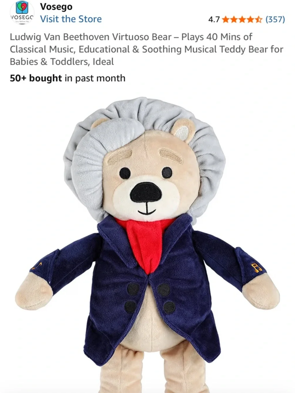 Plush Lion in Navy Jacket with Red Scarf
